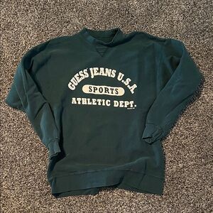 Vintage Guess Men's Dark Green Crewneck Sweater